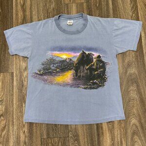 VTG Cowboy Sunset Shirt OFSA Blue Western Rider Single Stitch Anvil Buffalo 1993